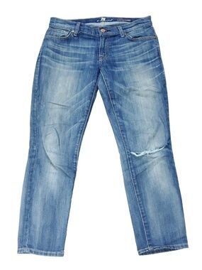 7 For All Mankind Roxanne Jeans Womens 27 Distressed Knee 32x26 Measure Blue